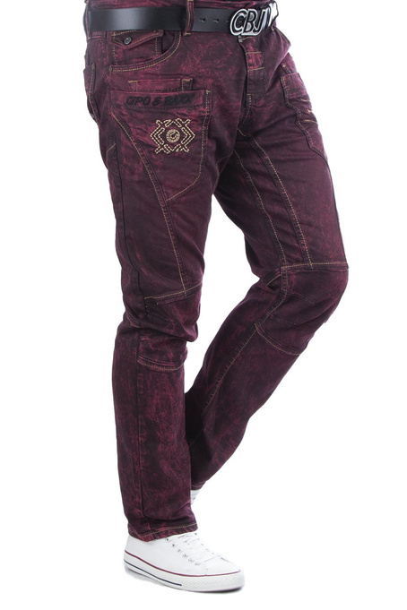 Pánské džínové kalhoty CIPO BAXX CD497 BURGUNDY